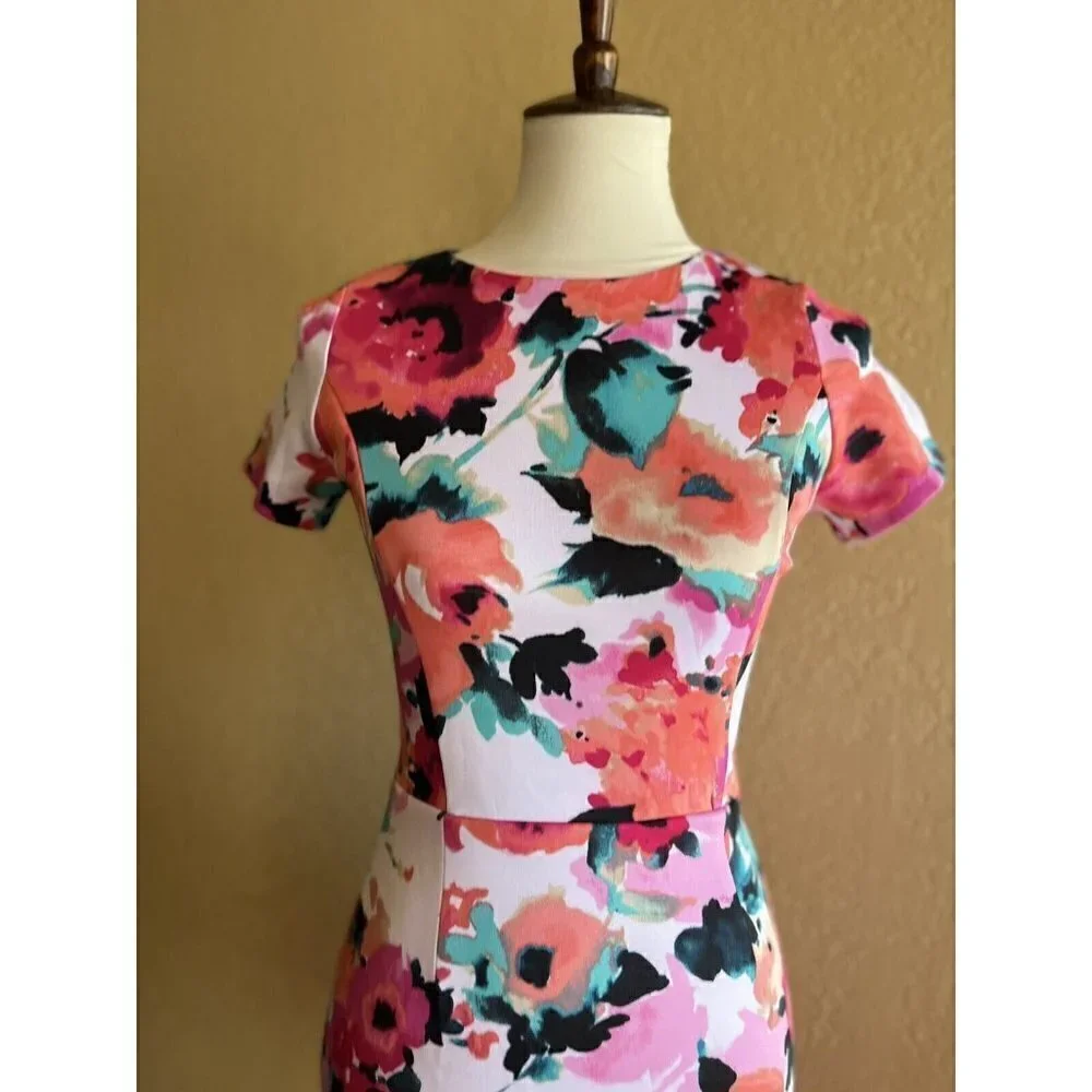 Love...ady Pink Floral Short Sleeve Ruffle Sheath Dress Size S NWOT - Picture 9 of 12